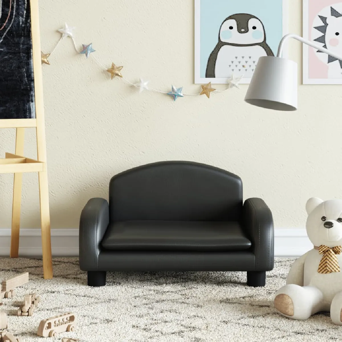 vidaXL Canapé Enfant Noir Similicuir