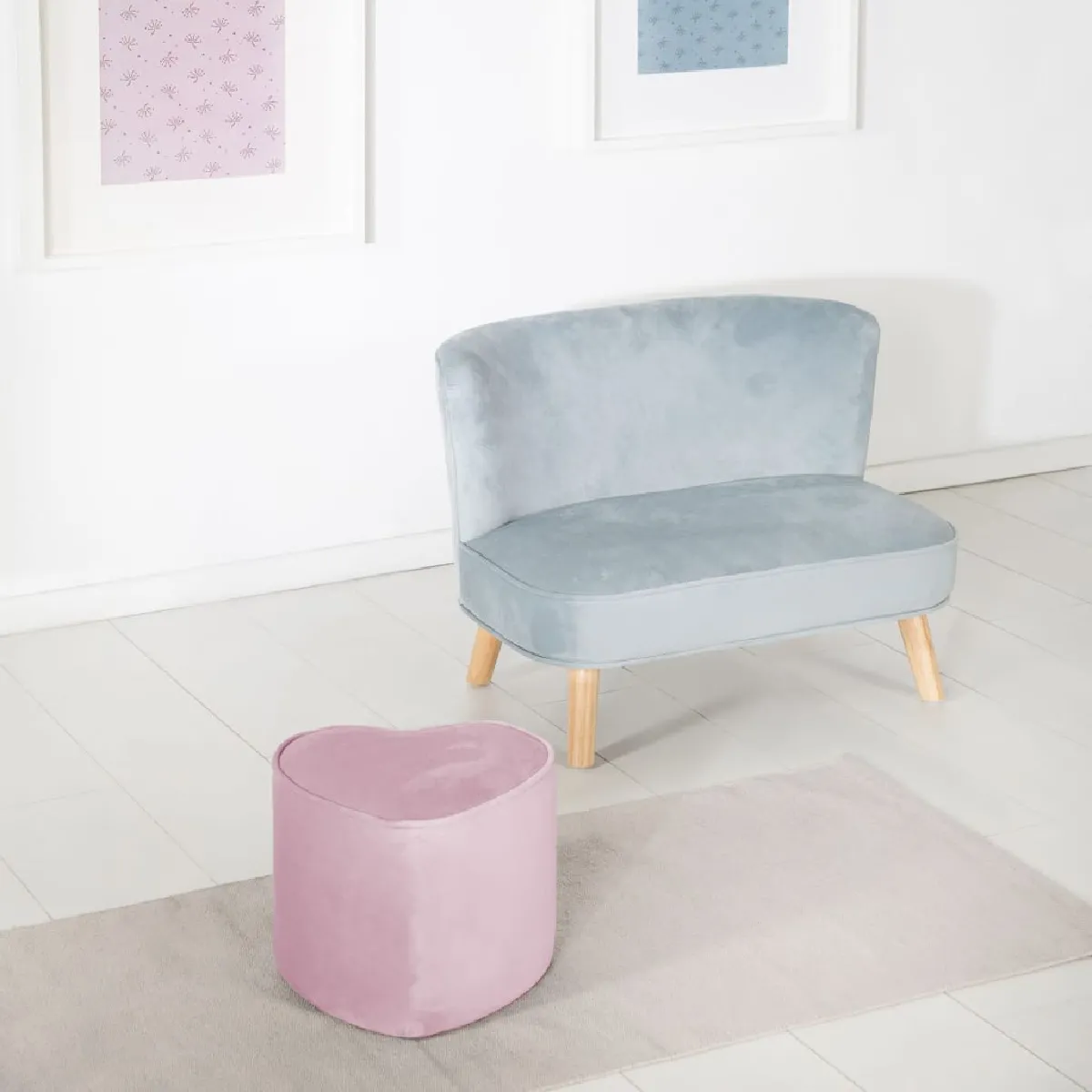ROBA Pouf Enfant ""Lil Sofa"" Confortable en Velours - Forme Coeur - Rose