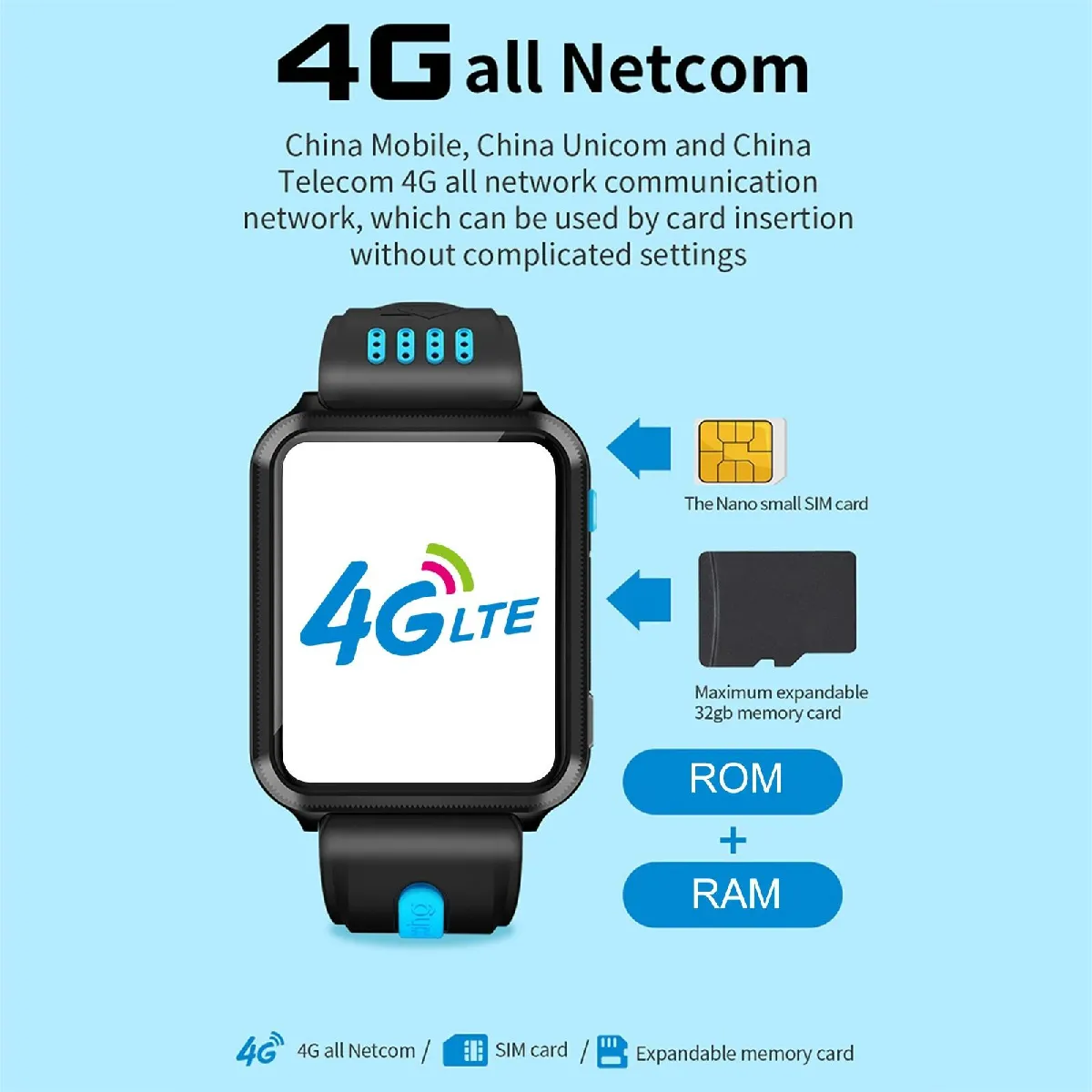 Yonis Noir/Gris Montre Connectée 4G Android 1.54" + Sd 16Go