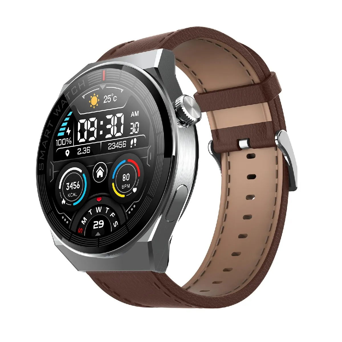Yonis Noir/Argent Montre Connectée Android Ios Étanche Ip68