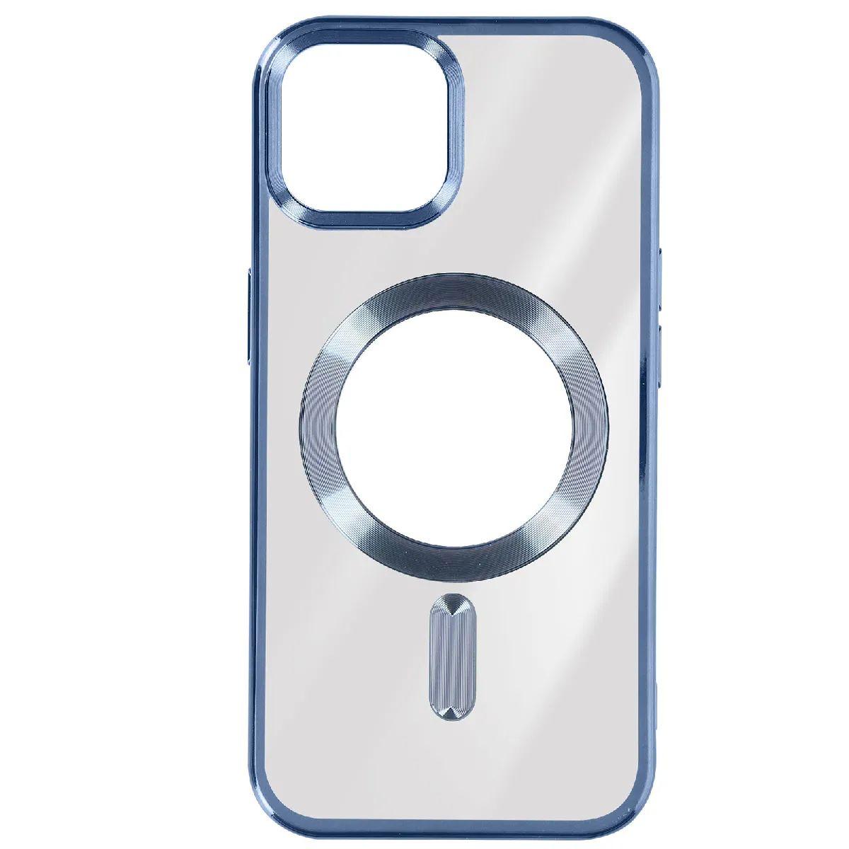 Avizar Bleu Coque Magsafe Pour Iphone 15 Plus Silicone Protection Caméra Contour Chromé