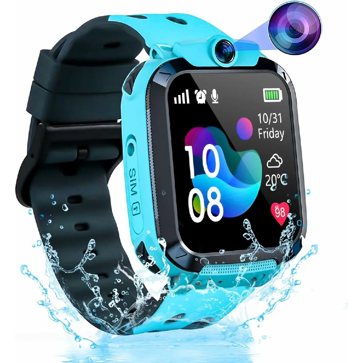 VENDOS85 Montre connect&eacute;e enfant avec gps avec ip68 sos bleu clair