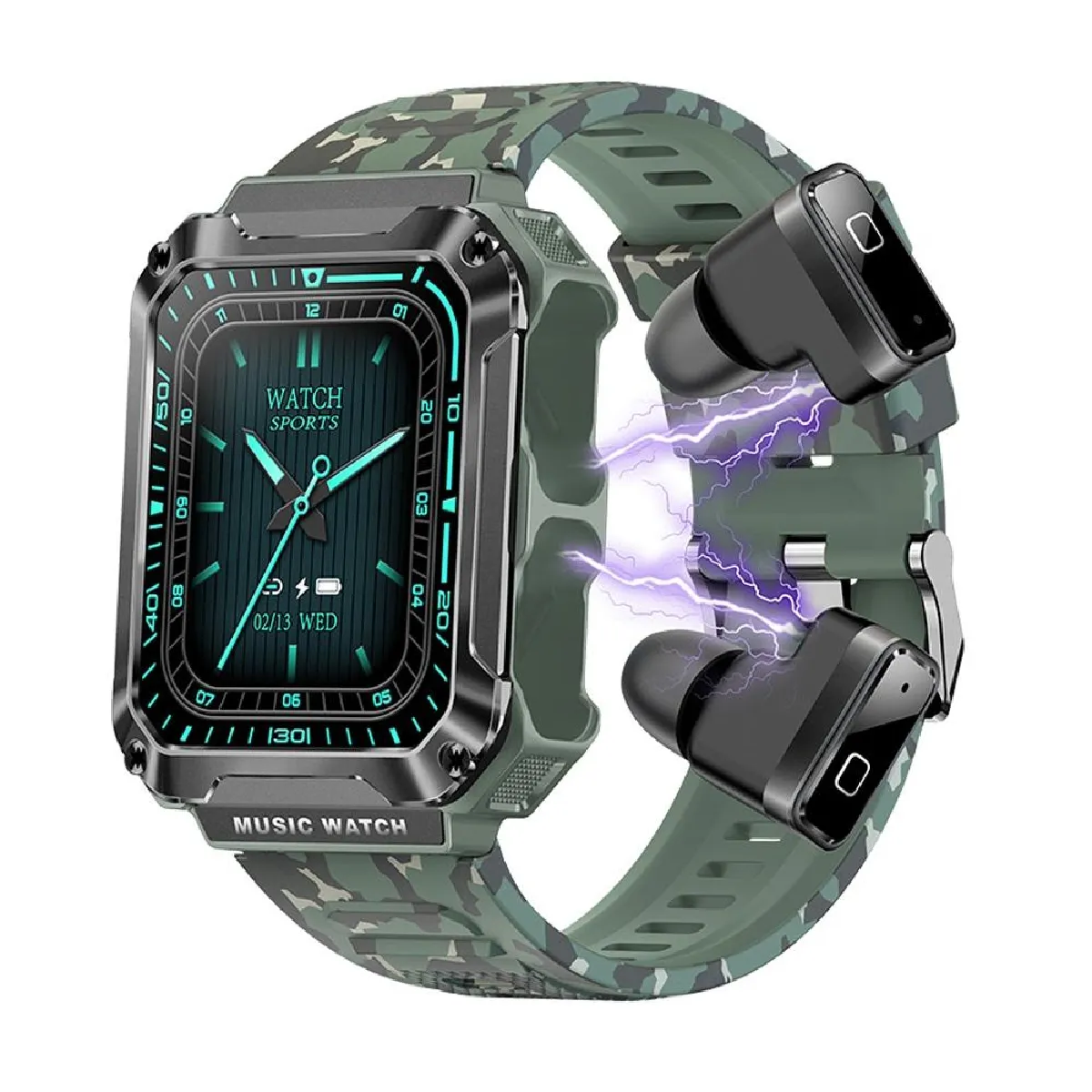 YONIS - Montre Connectée - Écouteurs Bluetooth Intégrés - Suivi Santé - Vert - Image 2
