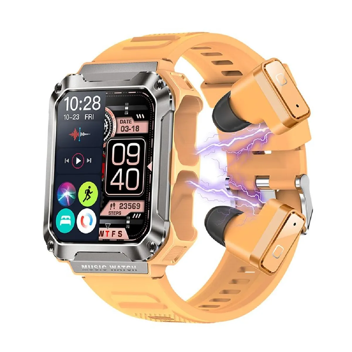 YONIS - Montre Connectée 2-en-1 avec Écouteurs Bluetooth - Suivi Santé - Orange - Image 2