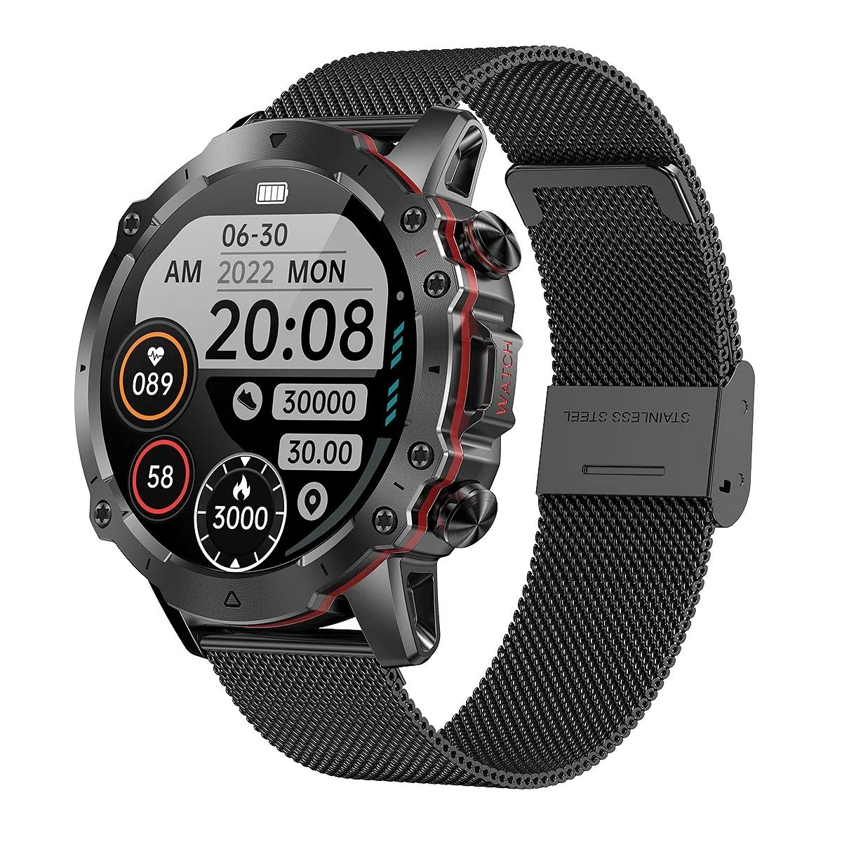 Yonis Noir Montre Connectée Ip67 Bt5.1 1.43' Appels Voix Moniteur Santé
