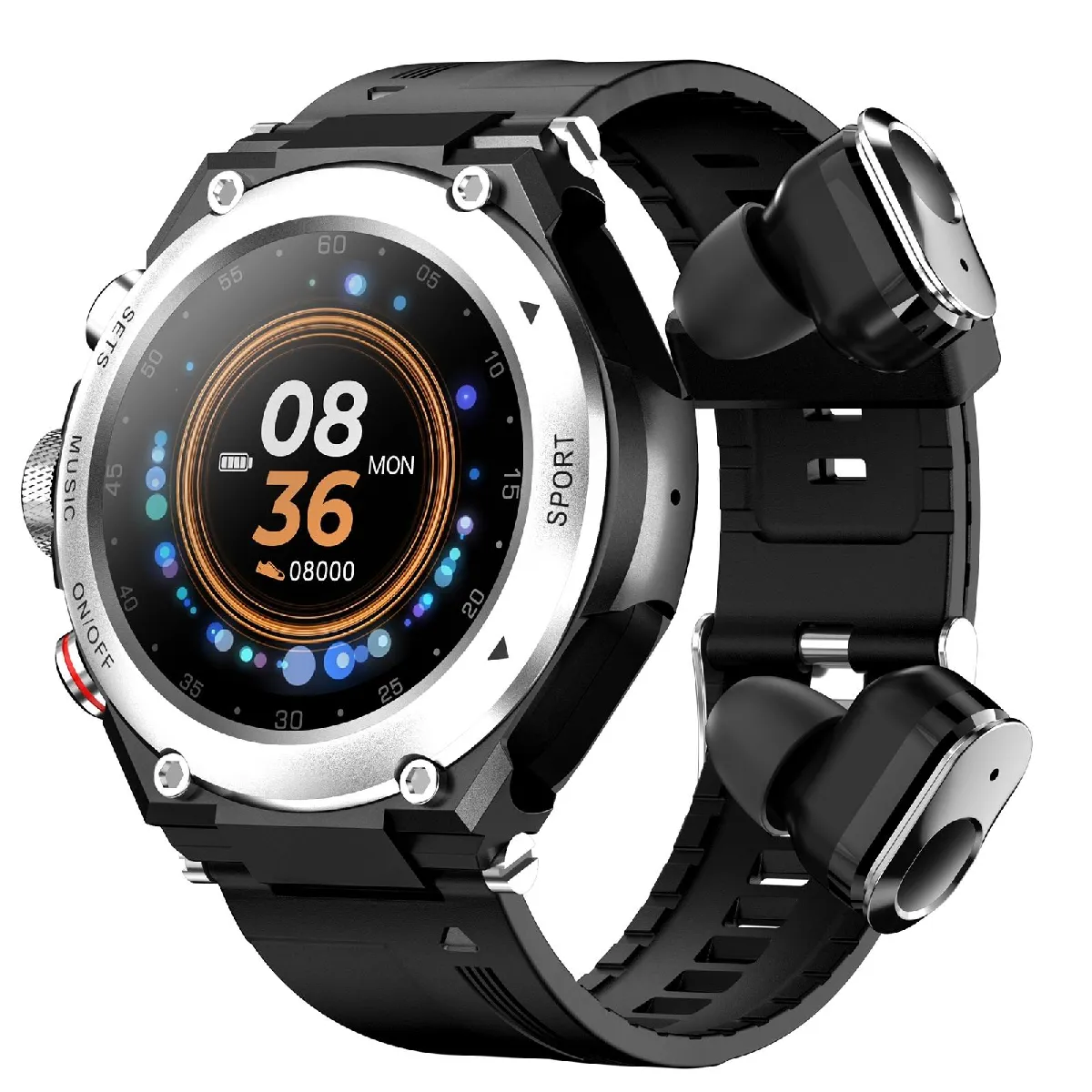 Yonis Argent Montre Connectée 2-En-1 Avec Écouteurs Bluetooth