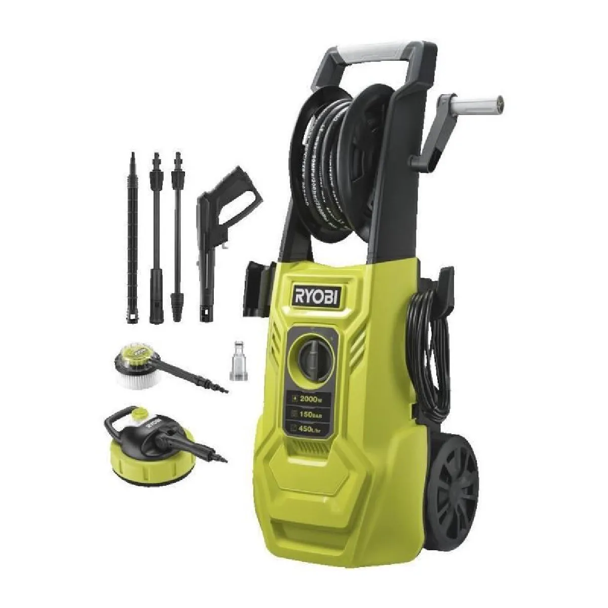 RYOBI Nettoyeur haute pression 150 bars 450 flexible 8m réservoir + lances vario & turbo et brosse RY150PWA - vue 3