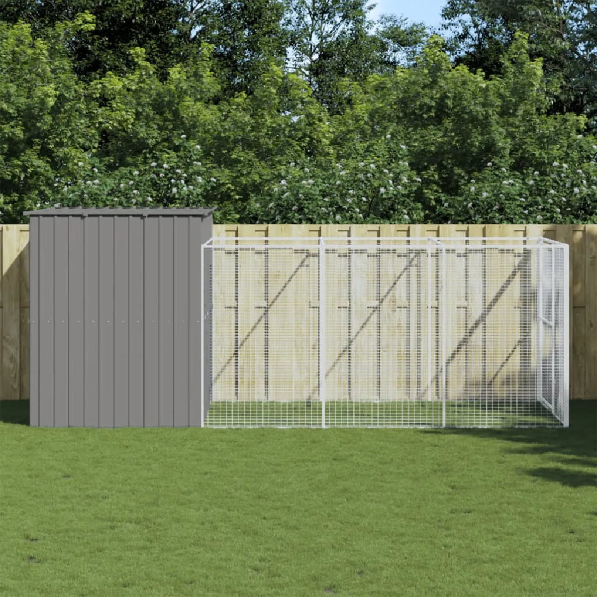 vidaXL Niche pour chien avec cour en acier galvanisé