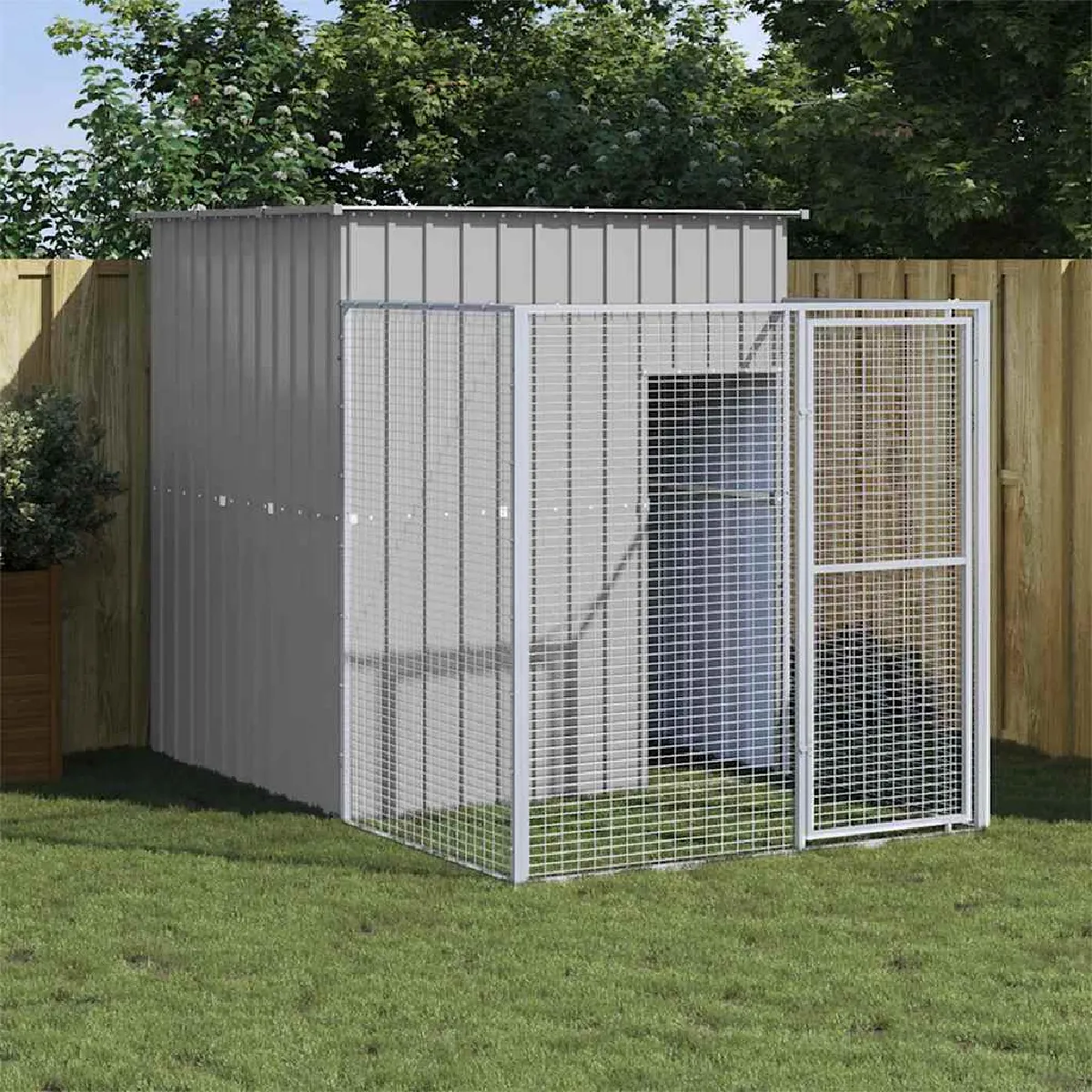 vidaXL Niche pour chien avec cour - Gris clair