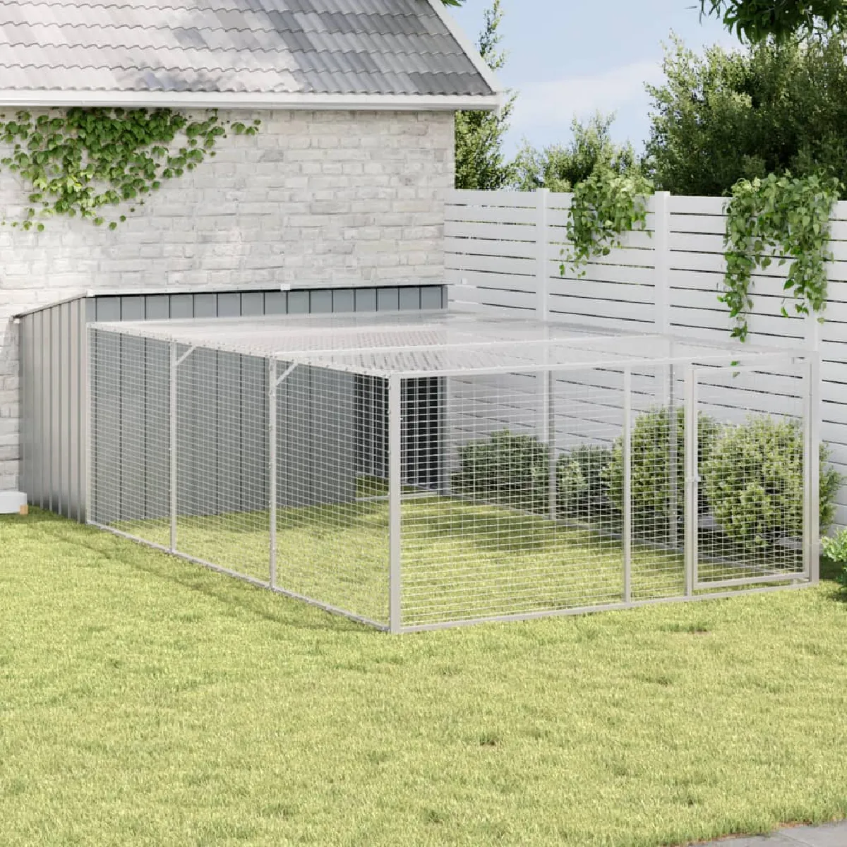 VIDAXL Niche pour chien avec cour Acier galvanisé - vue 2