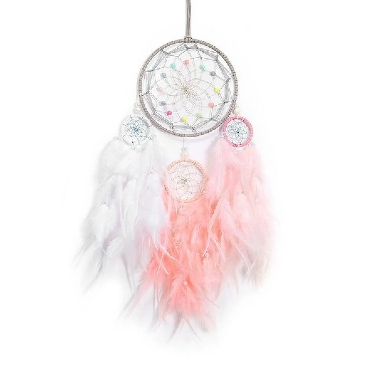 Non Communiqué Multi Attrape-Rêve Fleur Perles Colorées Et Plumes Banches Et Rouge - Image 2