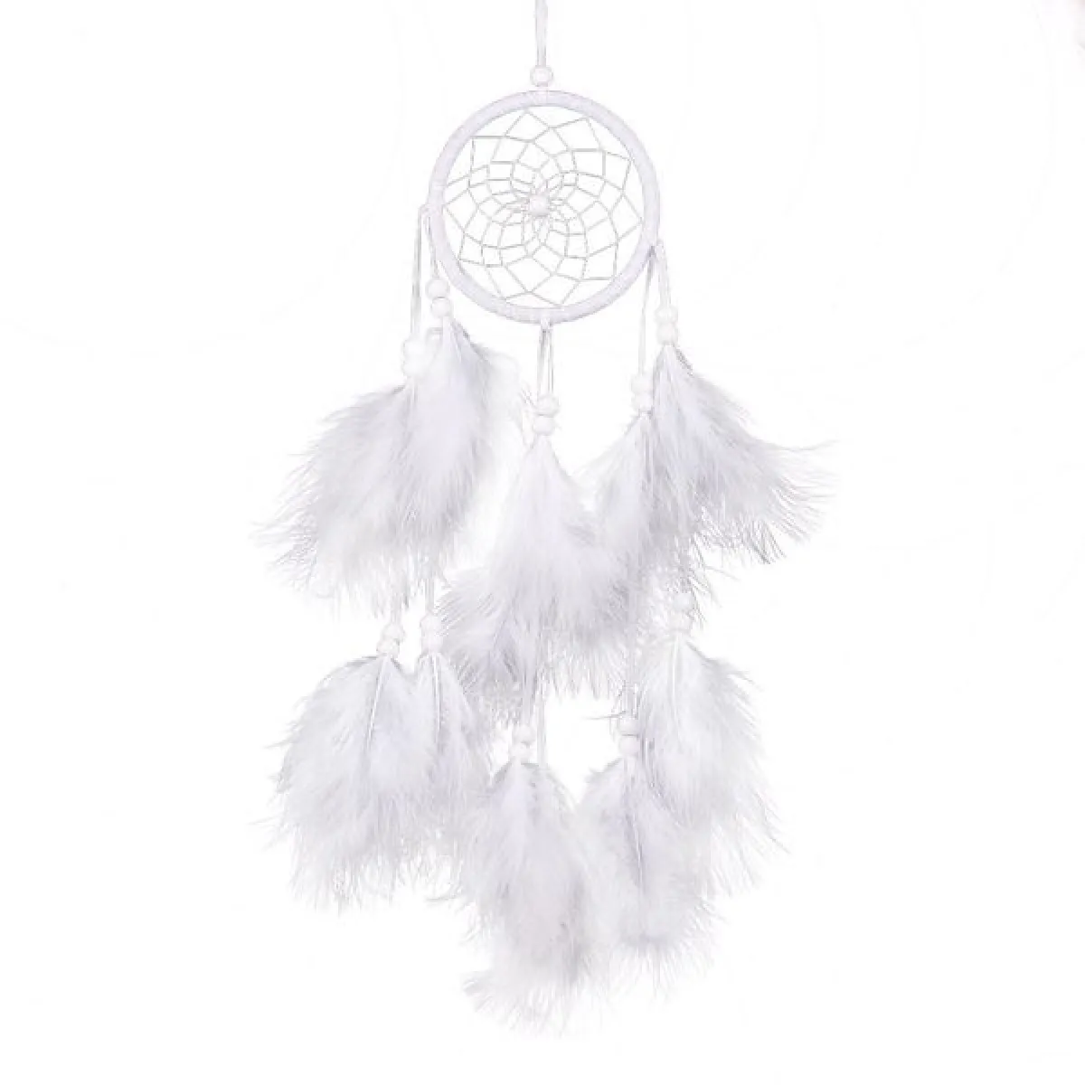 GENERIQUE - Attrape-Rêve - Capteur de Rêves à Perles et Plumes - Blanches - Image 3
