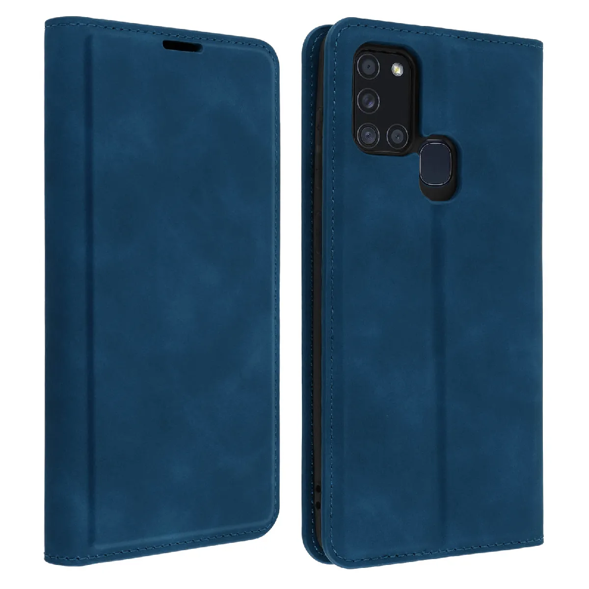 Avizar Bleu Housse Pour Samsung Galaxy A21s Soft Touch Porte-Carte Fonction Support Nuit