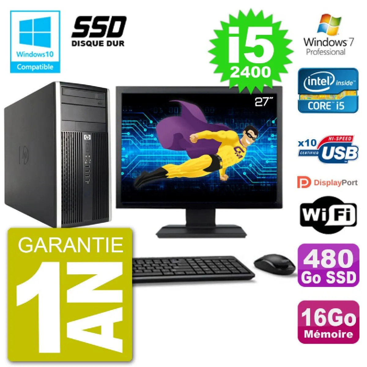 HP Compaq 6300 MT Intel Core i5 2400 SSD 120 Go - vue 8