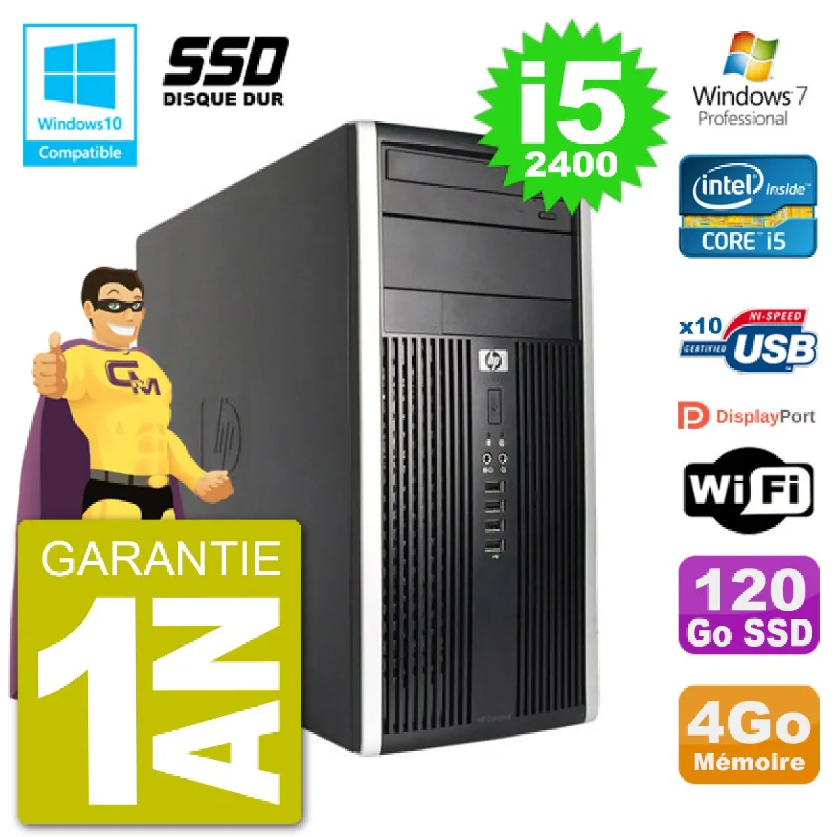 HP Compaq 6300 MT Intel Core i5 2400 SSD 120 Go
