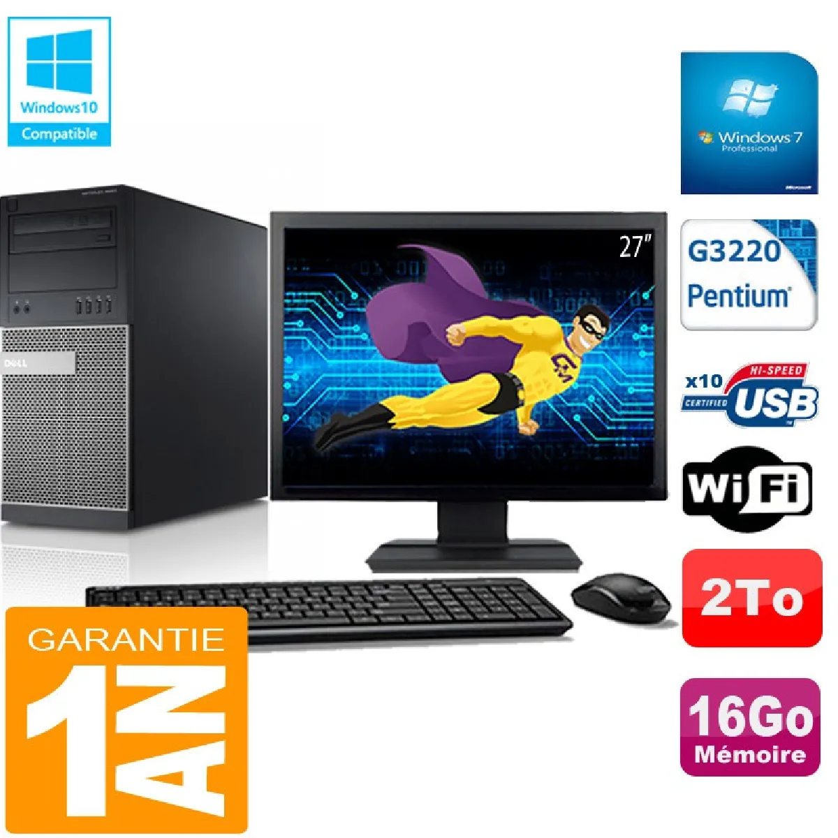 Dell PC 9020 SFF Intel Core i5 4570 RAM Disque Dur 500Go Windows 10 WiFi - vue 9