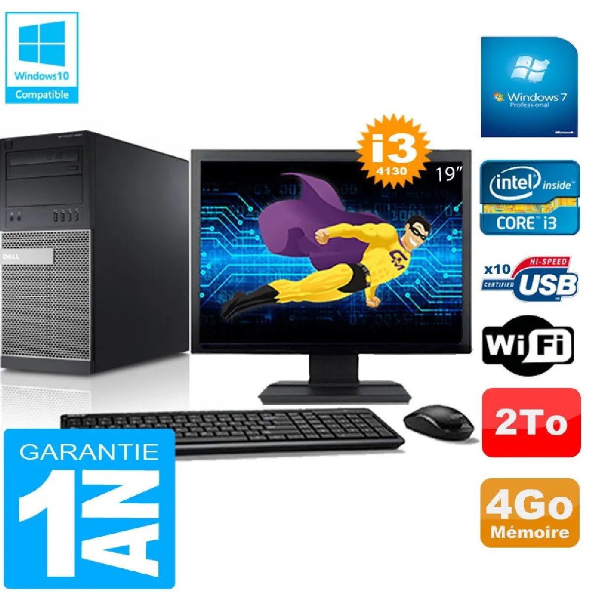 Dell PC 9020 SFF Intel Core i5 4570 RAM Disque Dur 500Go Windows 10 WiFi - vue 8