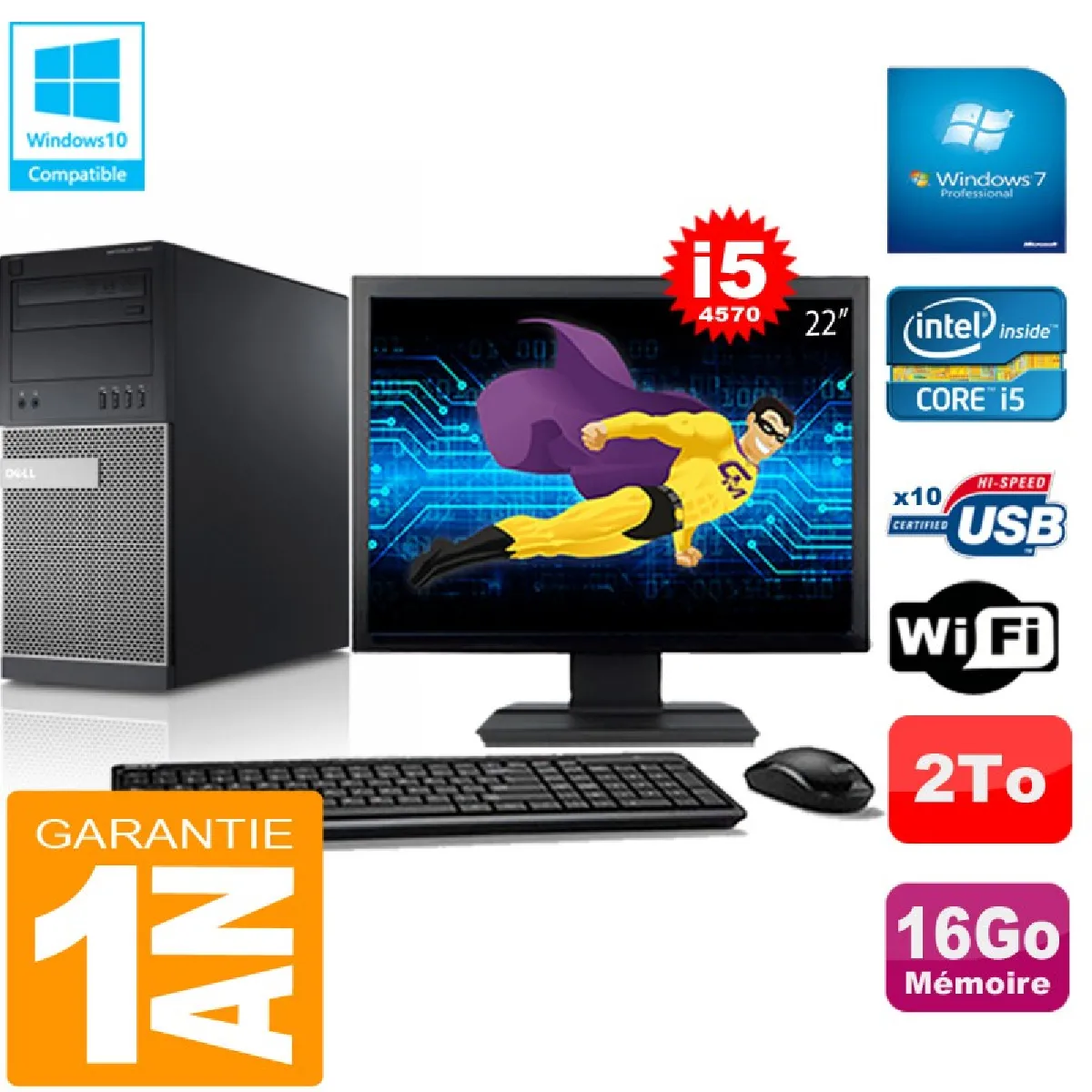 Dell PC 9020 SFF Intel Core i5 4570 RAM Disque Dur 500Go Windows 10 WiFi - vue 6