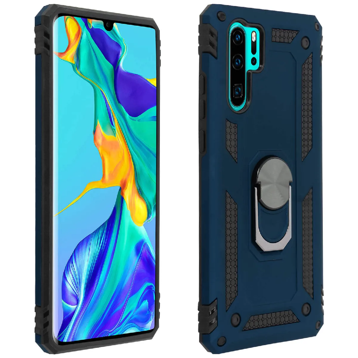 Avizar Bleu Coque Pour Huawei P30 Pro Bi Matière Rigide Souple Bague Support Vidéo Nuit