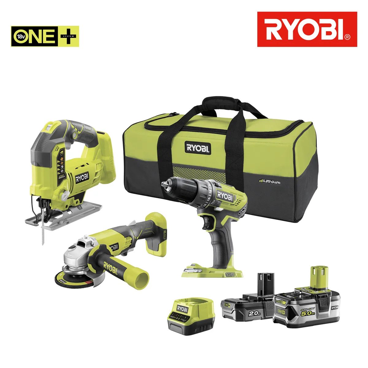 RYOBI Pack R18DD3 & R18AG0 & R18JS 0