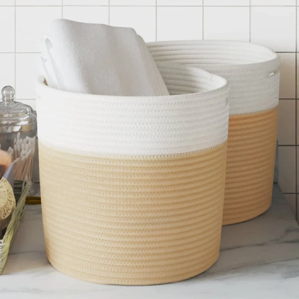 VIDAXL - Paniers de rangement - Lot de 2 - 28x28 cm - Beige - Image 2