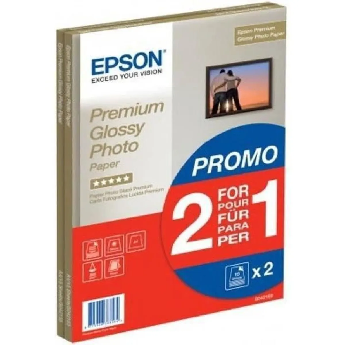 Epson Pack Papier glacé qualité photo Premium 2 pour 1 (A4 -255g/m² - 30 Feuilles)