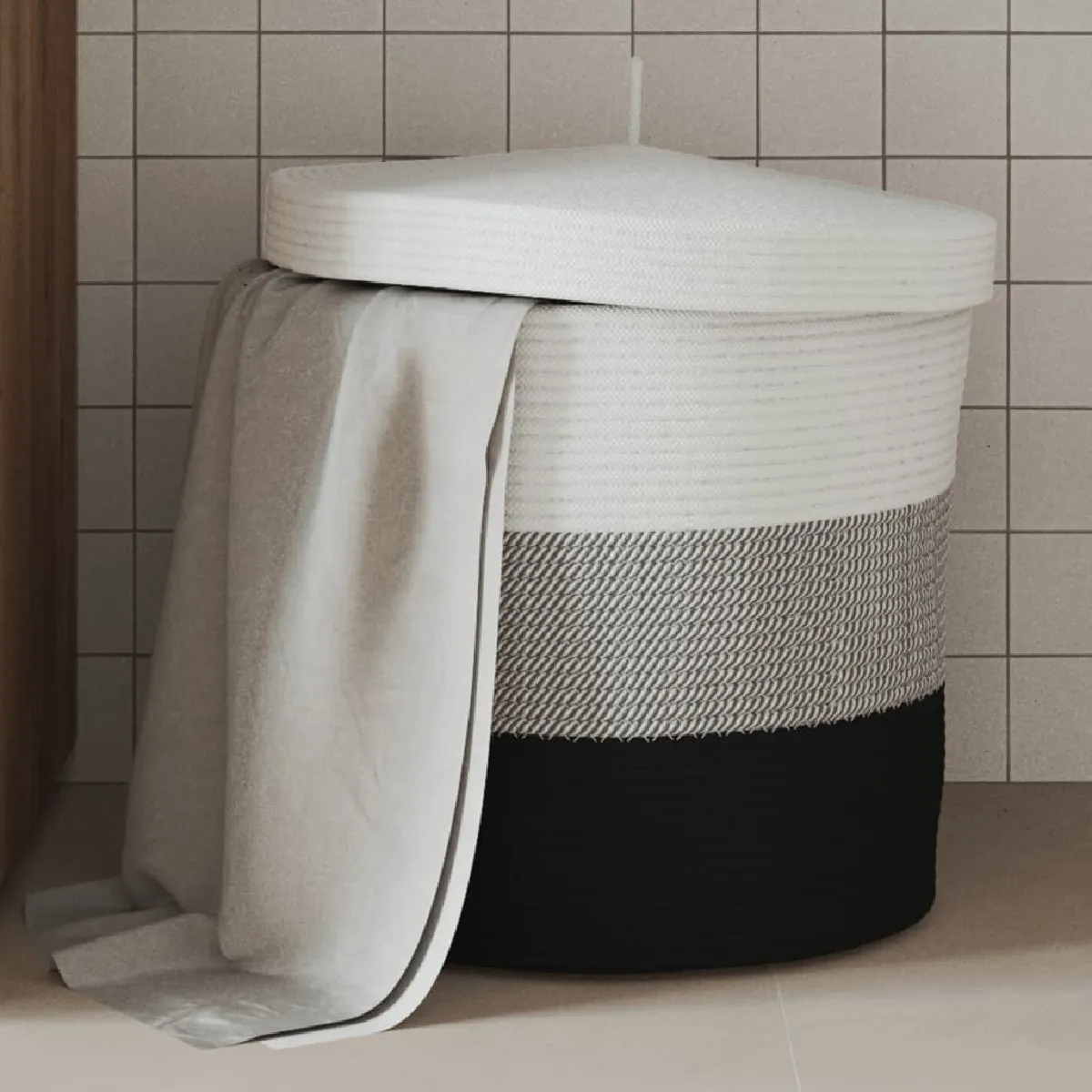 vidaXL - Panier de rangement avec couvercle - Coton - 40x35 cm - Blanc et Noir - Image 2