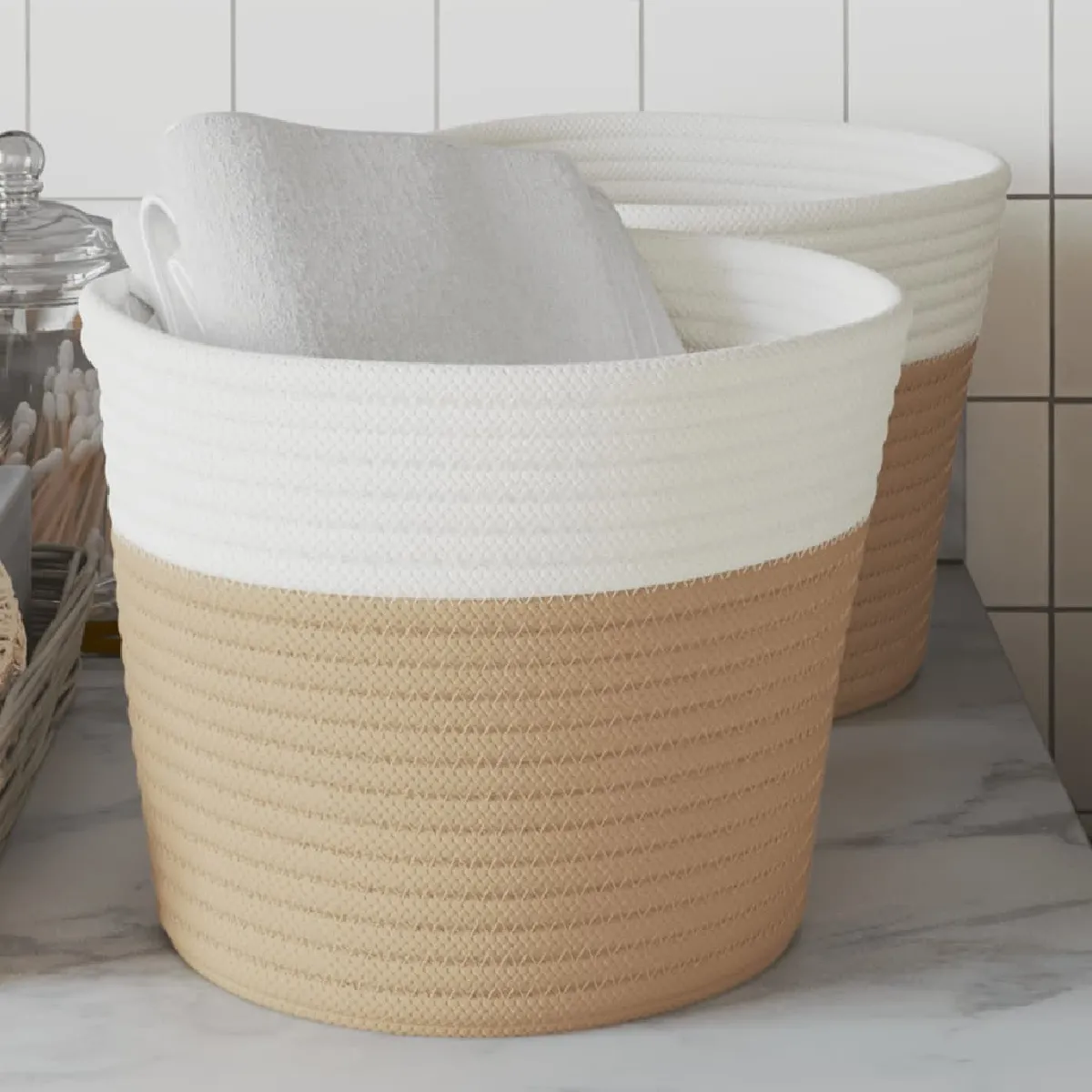 Vidaxl Beige/Blanc Paniers De Rangement - Et