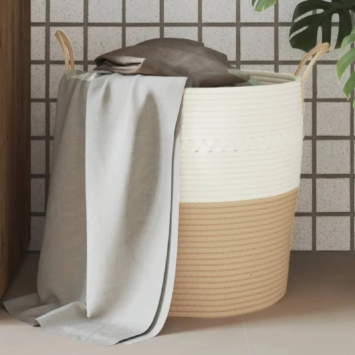 vidaXL - Panier de rangement - Coton - Beige - 43x38 cm - Image 3
