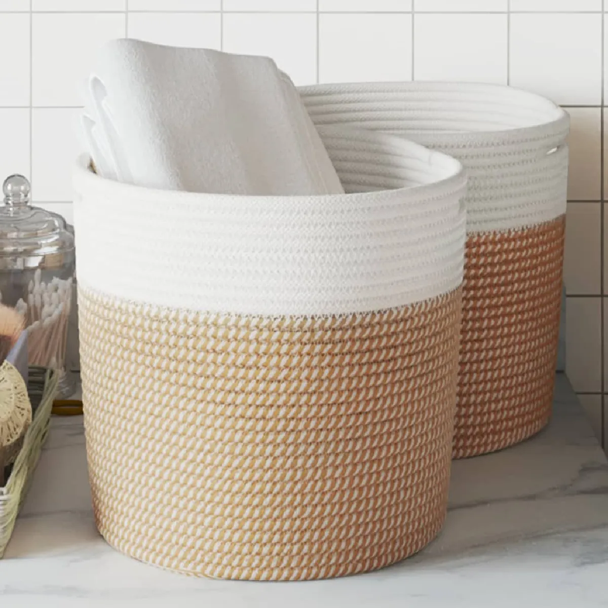 Non Communiqué Blanc Panier De Rangement - Vidaxl - Coton - Marron/ - Lot De 2 - Design Moderne - Image 3