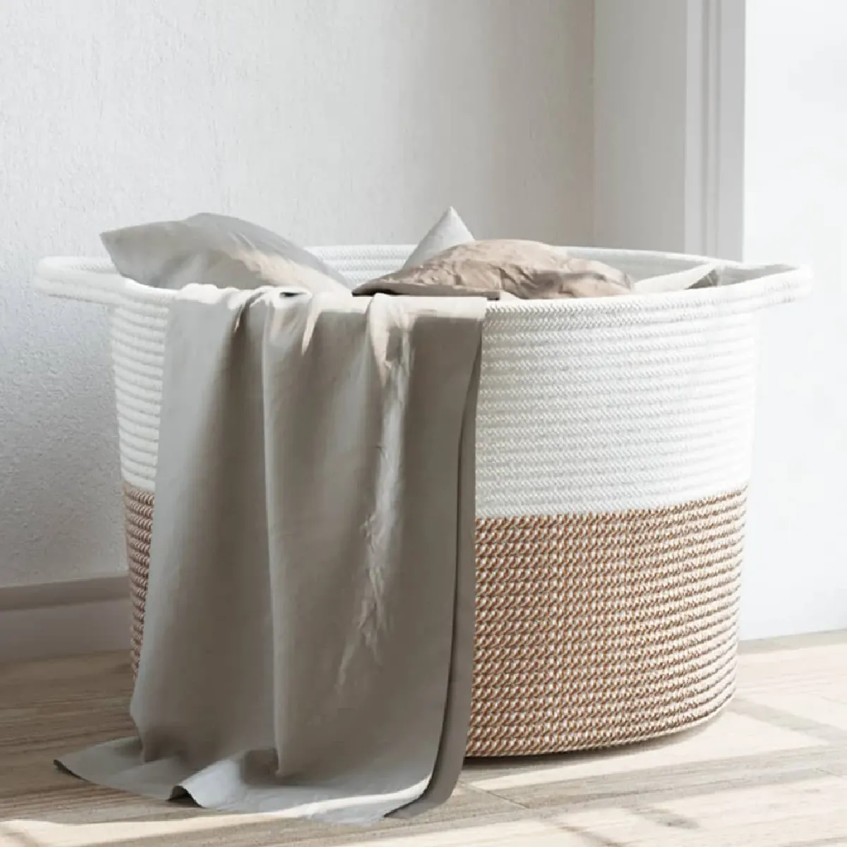 Non Communiqué Blanc Vidaxl Panier À Linge, Corbeille À Linge Avec Poignées, Coffre À Linge Avec Rangement, Organisateur De Salle De Bain, Marron 358472 - Image 3