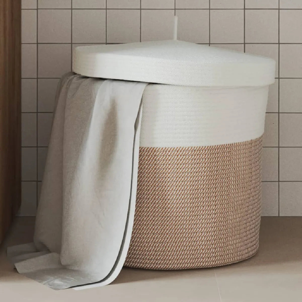 Non Communiqué Multicolore Vidaxl Panier De Rangement Et Couvercle Marron Et Blanc Ø40x35cm Coton - Image 3