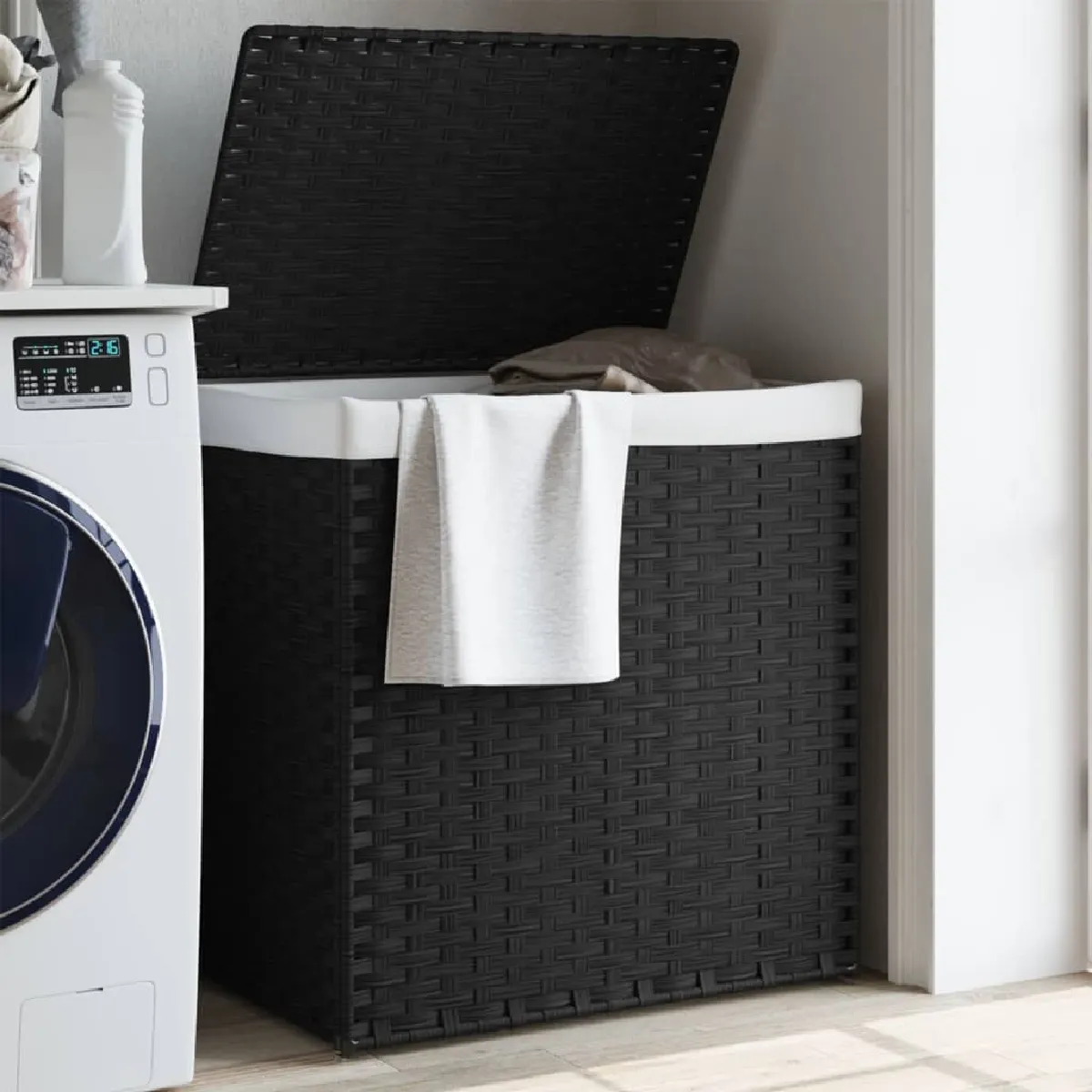 VIDAXL - Panier à linge - 2 sections - Résine tressée - Noir - 53x35x57 cm - Image 2