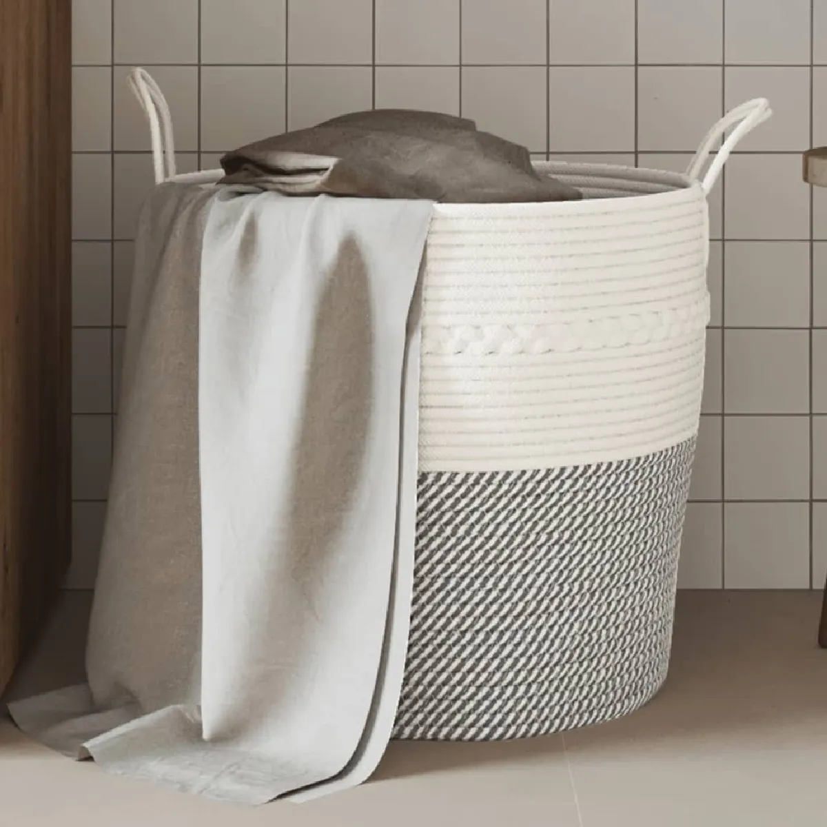 Non Communiqué Multicolore Vidaxl Opbergmand Ã˜ 43X38 Cm Katoen Grijs En Wit358486 - Image 3