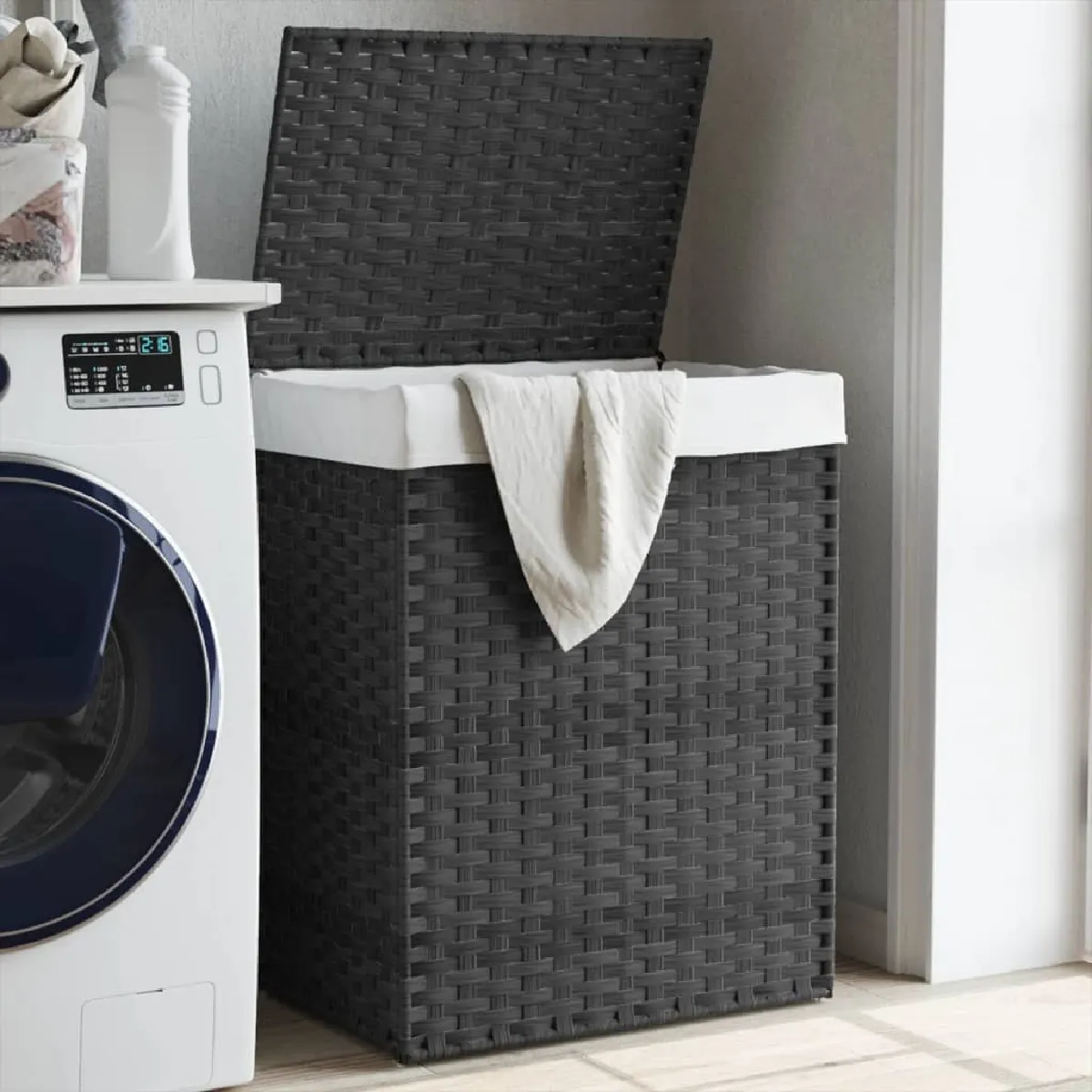 Non Communiqué Gris Vidaxl Panier À Linge Avec Couvercle 46X33x60 Cm Résine Tressée 372031 - Image 3