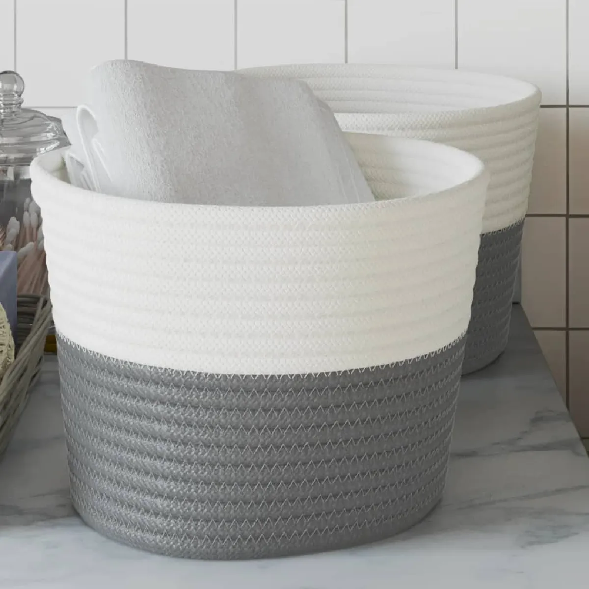 Vidaxl Gris/Blanc Paniers De Rangement 2 Pcs - Et