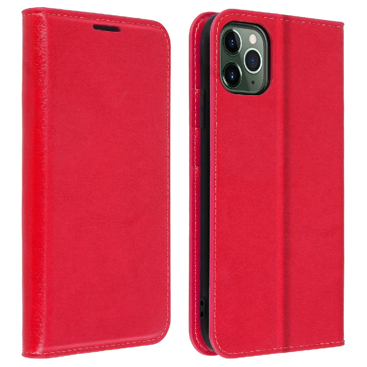 Avizar Rouge Étui Pour Iphone 11 Pro Max Folio Cuir Véritable Porte Cartes Support Vidéo