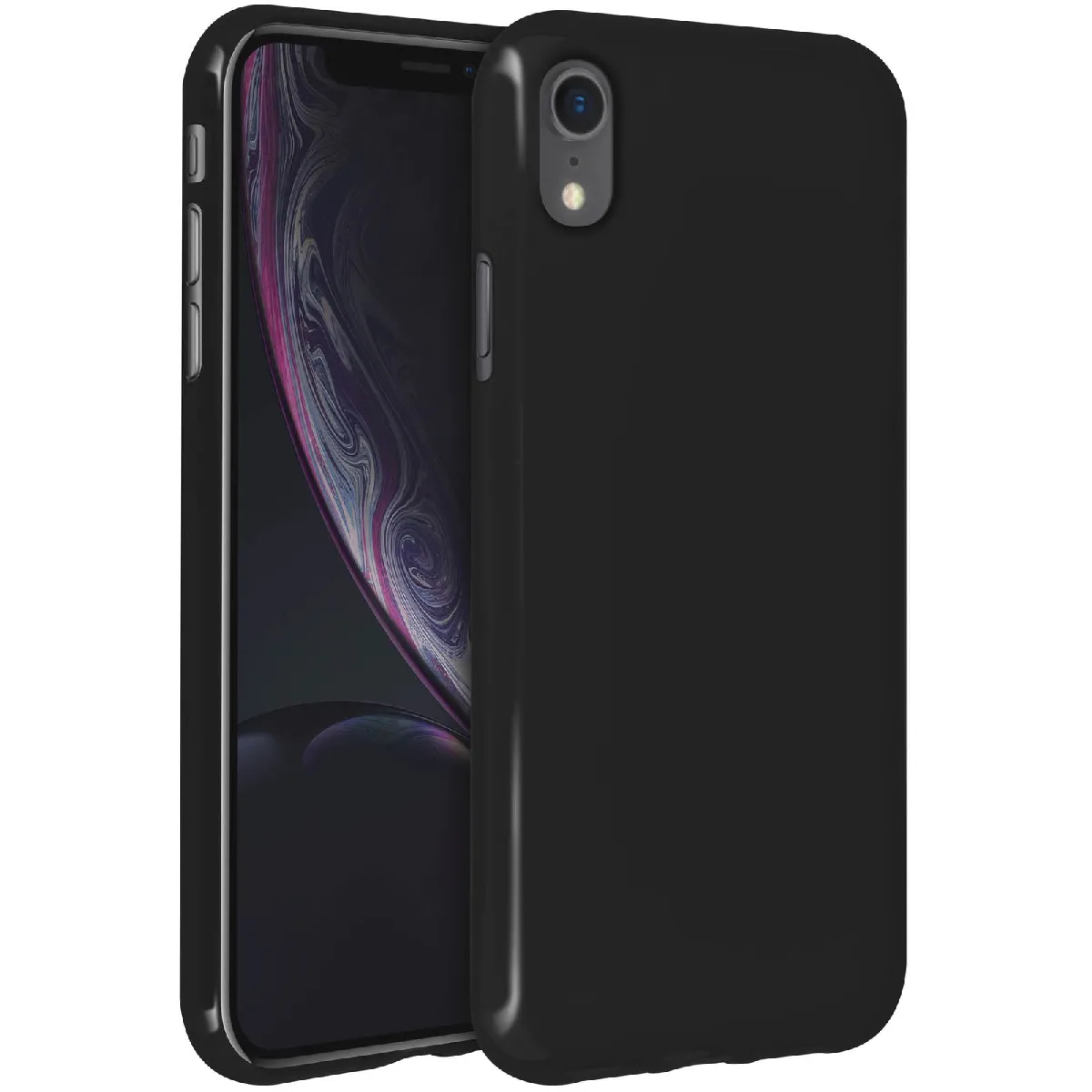 AVIZAR Coque iPhone XR Silicone Gel Souple Contour brillant - noire mate