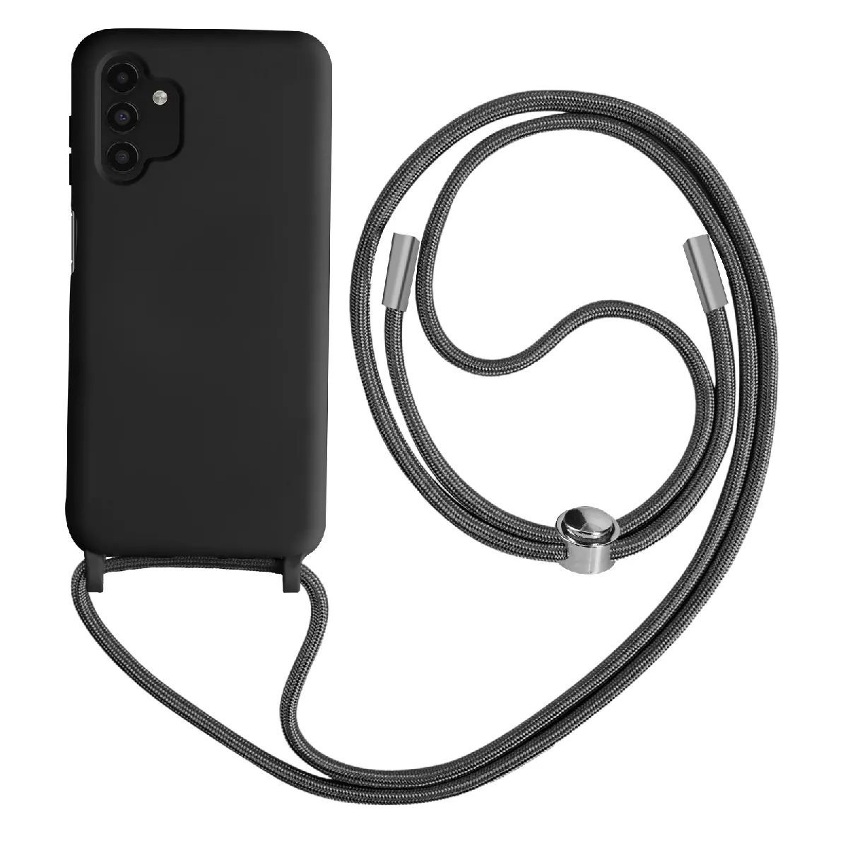 Avizar Noir Coque Pour Galaxy A13 4G Semi-Rigide Soft-Touch Avec Cordon Tour De Cou