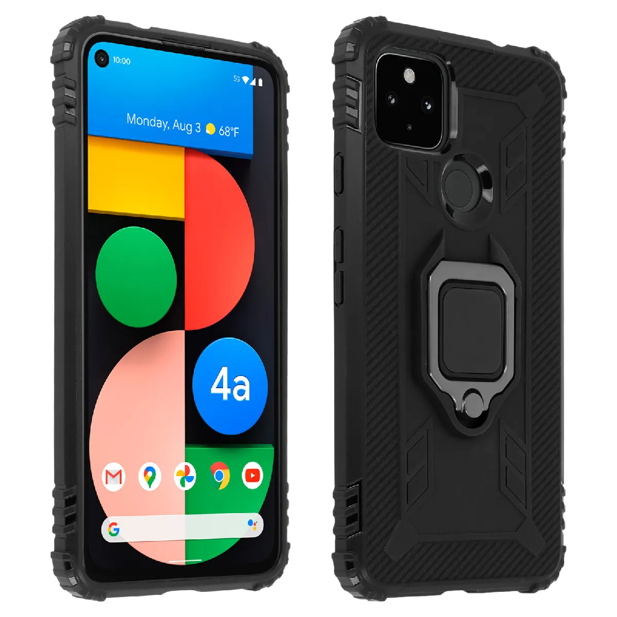 Avizar Noir Coque Pour Google Pixel 4A 5G Flexible Antichoc Bague Métallique Support Vidéo