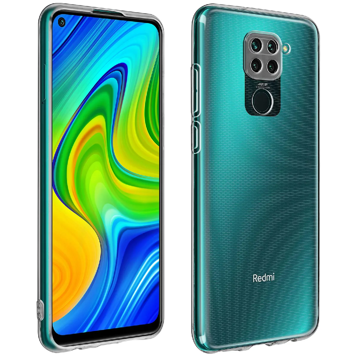 Avizar Coque Pour Xiaomi Redmi Note 9 Silicone Souple Et Film Verre Trempé 9H Transparent