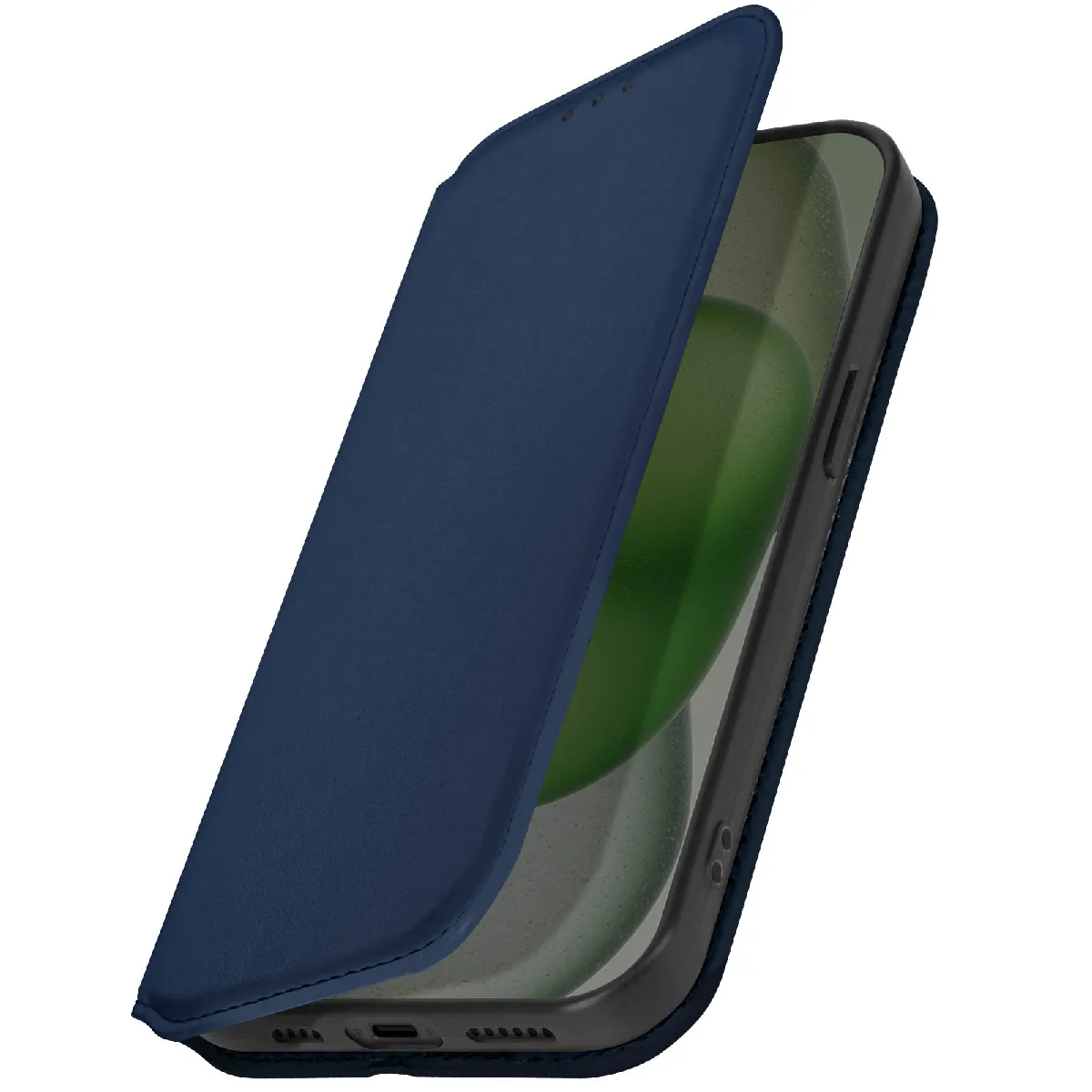 Avizar Bleu Etui Portefeuille Pour Iphone 15 Plus Clapet Magnétique Avec Support Nuit