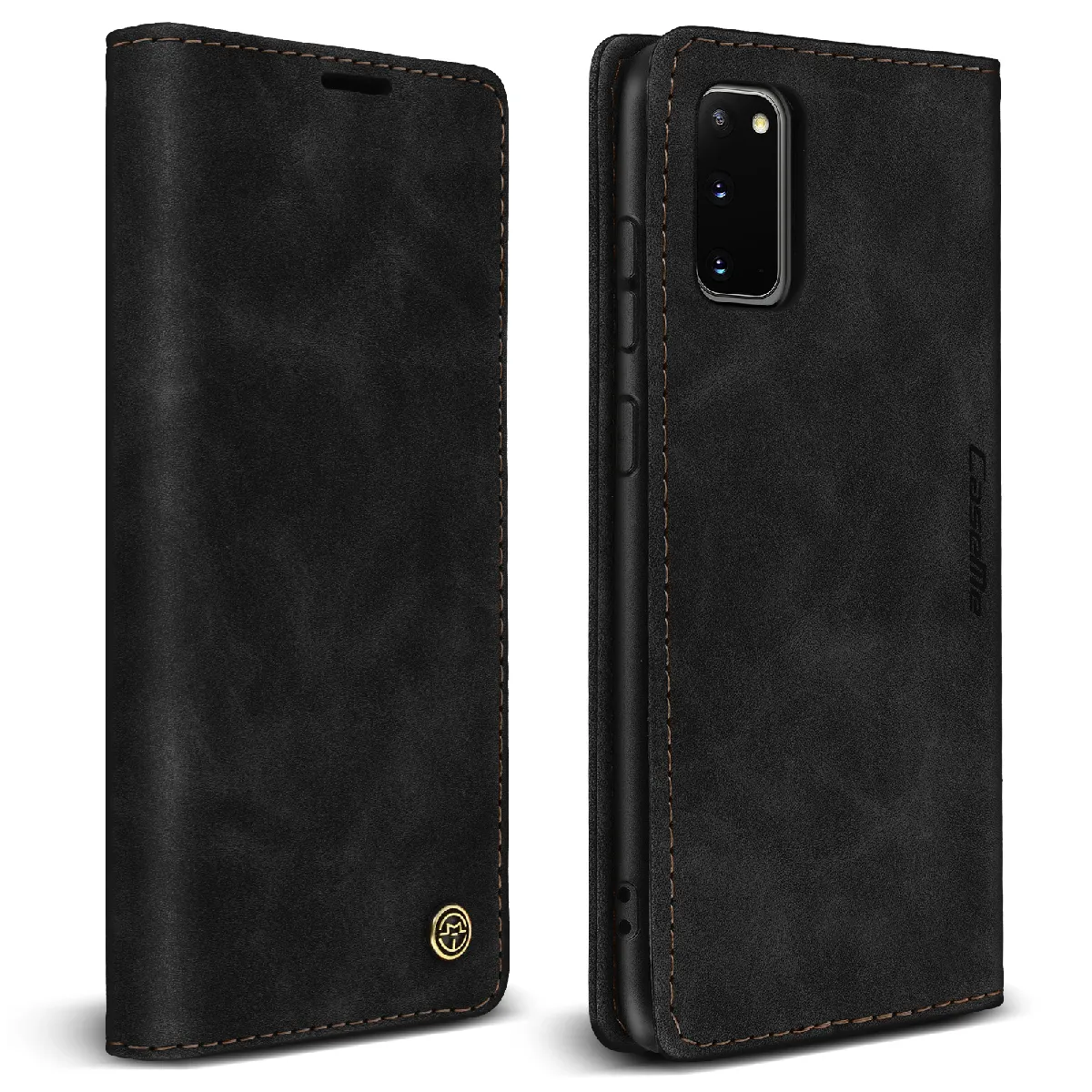 Avizar Noir Étui Pour Samsung Galaxy S20 Finition Vintage Clapet Portefeuille Support Vidéo