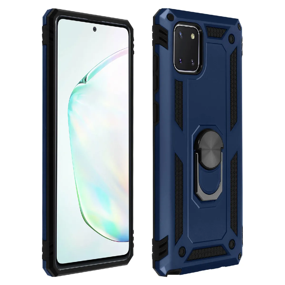 Avizar Bleu Coque Pour Samsung Galaxy Note 10 Lite Antichoc Bi-Matière Bague Support Nuit