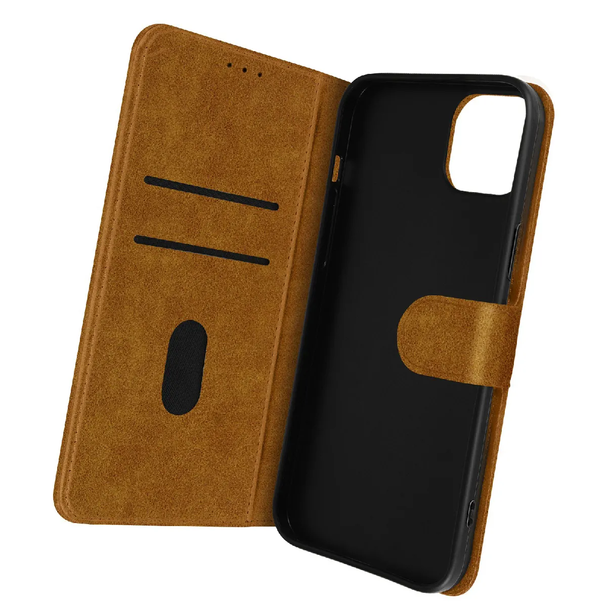 Avizar Marron Housse Pour Iphone 14 Plus Clapet Portefeuille Fonction Support Vidéo