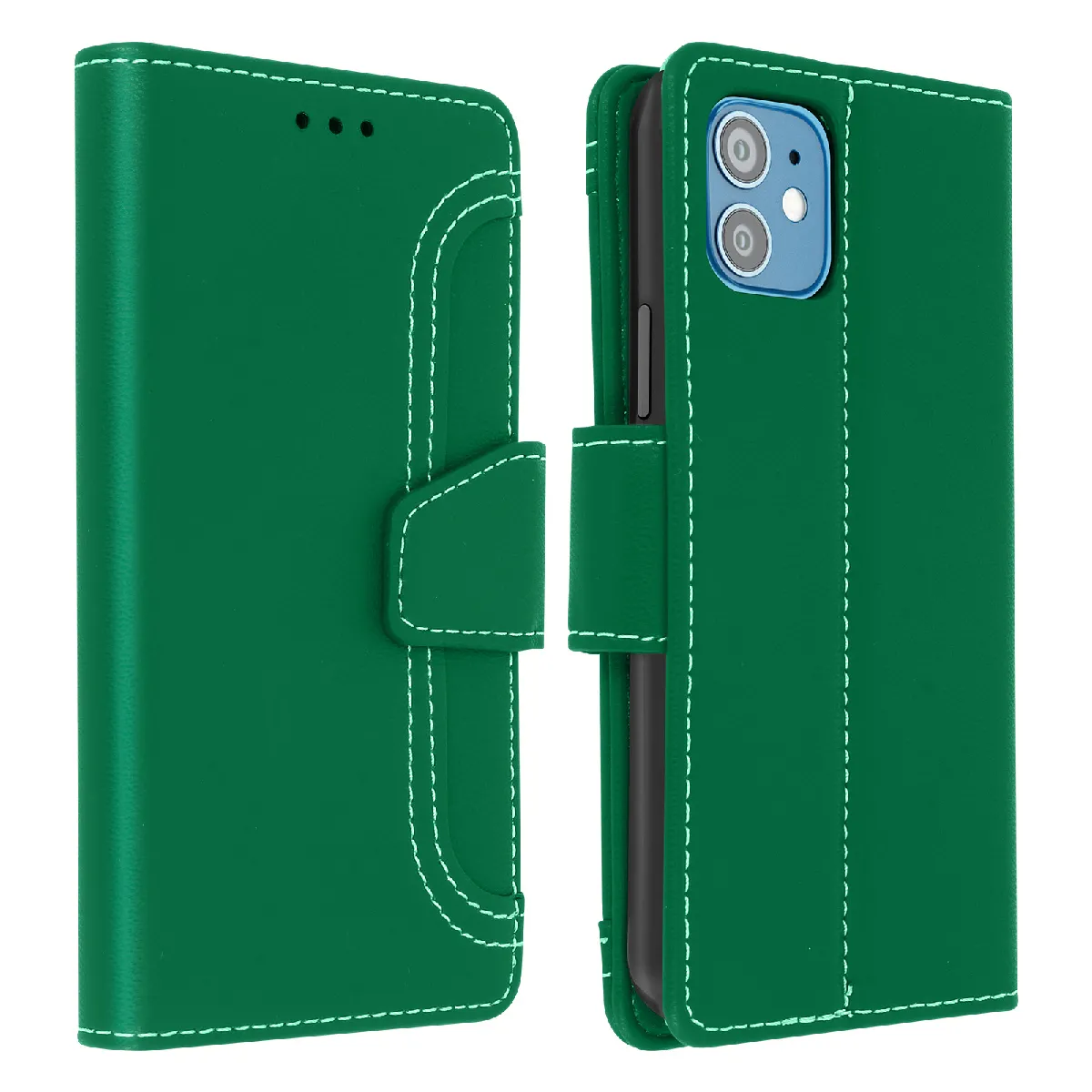 Avizar Vert Housse Pour Iphone 12 Mini Étui Folio Portefeuille Fonction Support