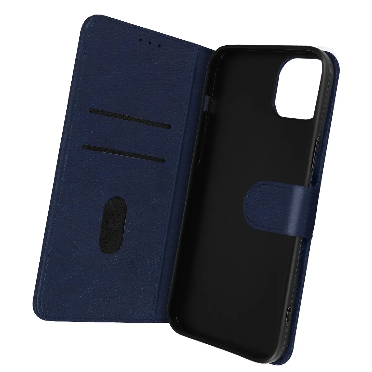 Avizar Bleu Étui Portefeuille Pour Iphone 14 Plus Chesterfield Grainé Fonction Stand Nuit