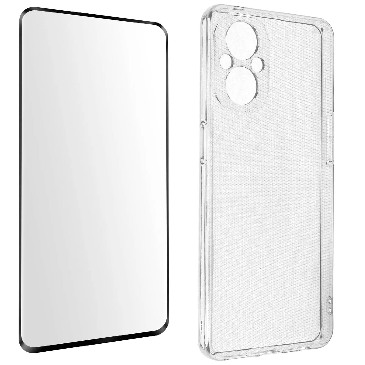 Avizar Noir Coque Oppo Reno 8 Lite 5G Silicone Gel Souple Film Verre Trempé 9H