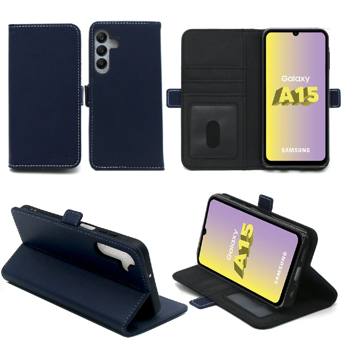 Xeptio Bleue Housse Pour Samsung Galaxy A15 4G / Galaxy A15 5G Etui De Protection Portefeuille À Rabat Avec Porte Cartes - Image 3