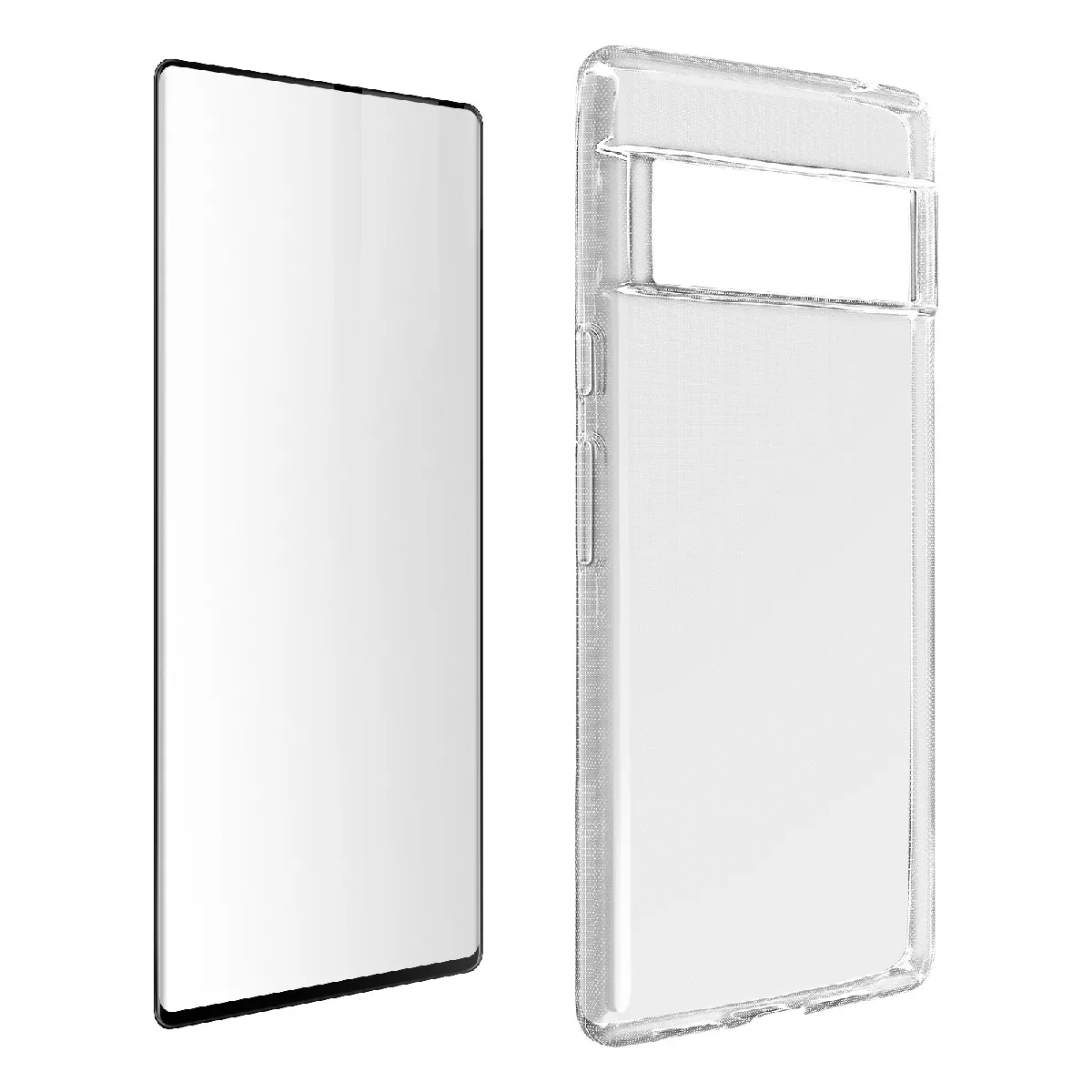 Avizar Noir Coque Pour Google Pixel 6 Pro Silicone Souple Film Verre Trempé 9H